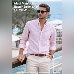 Mavi Linen Button Down Shirt Medium Light Pink Casual Summer Beach Classic